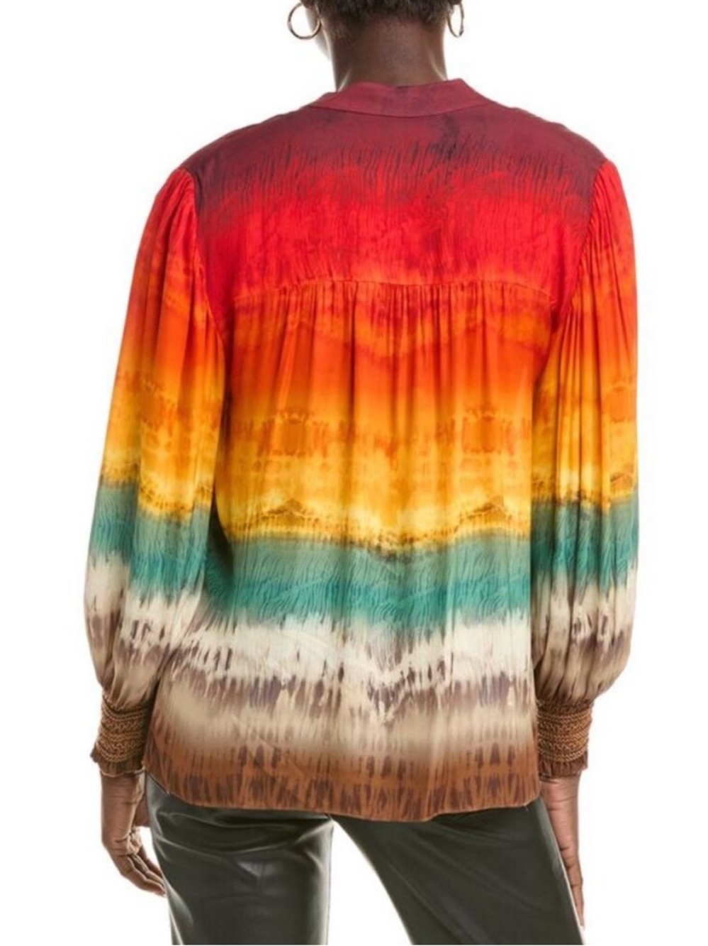 NWT Alice + Olivia Serena Rainbow Tie dye Peasant Top Blouson Boho Colorful Sz L - Picture 2 of 14
